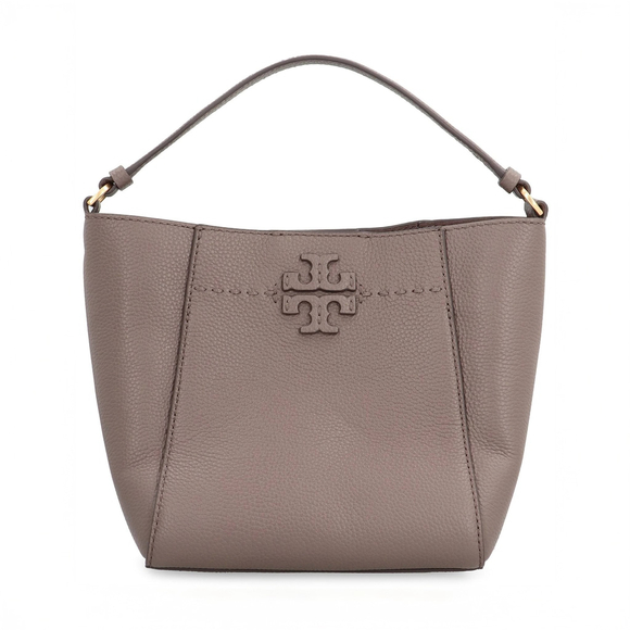 NWT Tory Burch Women's McGraw Small Bucket Bag Silver Maple Taupe Crossbody $348 - Picture 10 of 12